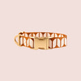 Load image into Gallery viewer, The Hersh Bed Animal designer dog collar with patterned webbing and gold buckle on a pink background