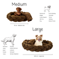 Load image into Gallery viewer, The Hersh Bed dog bed size guide showing medium 70 cm and large 100 cm sizes with suggested dog breeds