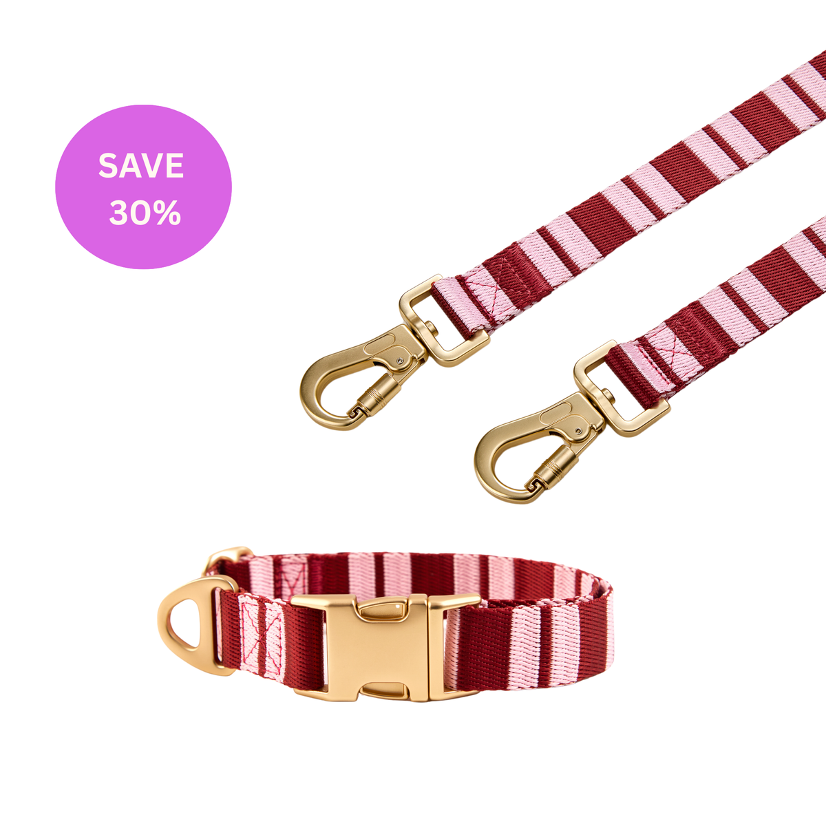 Dog Collar & Leash Bundle: Striped Pattern