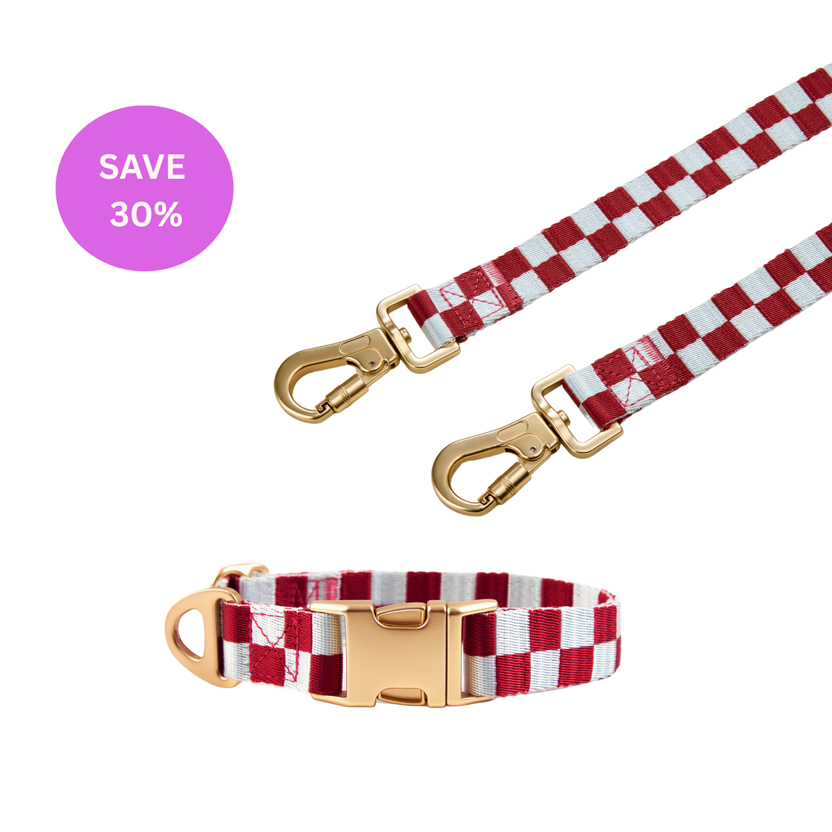 Dog Collar & Leash Bundle: Checkered Pattern