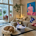 Load image into Gallery viewer, Cocker Spaniel sleeping in The Hersh Bed Oatmeal Teddy stylish dog bed in a modern living room.
